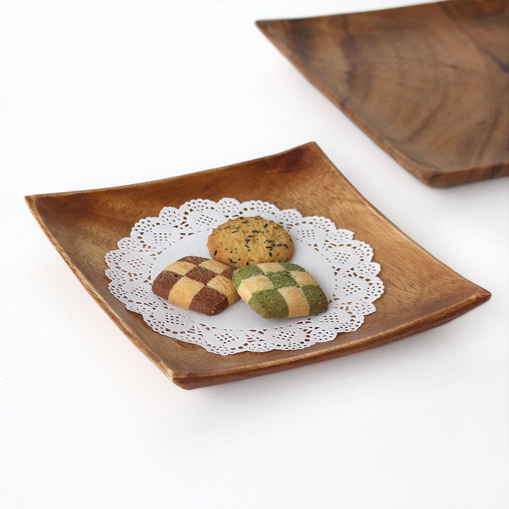 20cm 아카시아 원목 엣지 정사각접시 홈카페 나무그릇